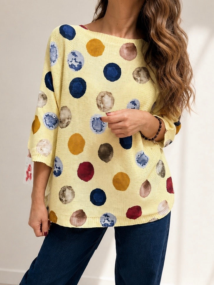 Sweater de hilo y algodón círculos amarillo (Italiano 🇮🇹) / Avance de Temporada