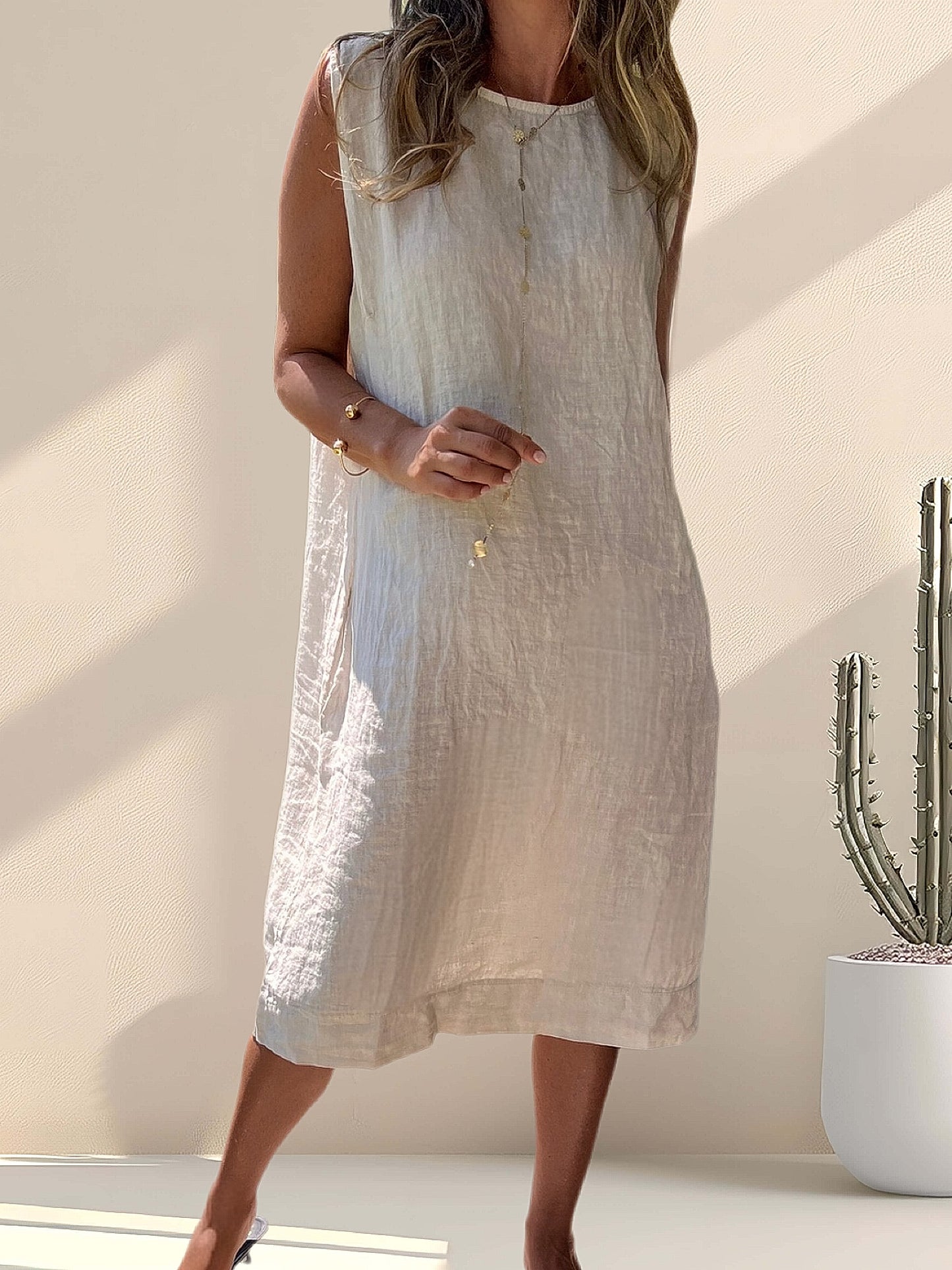 Vestido lino color beige (Italiano 🇮🇹)