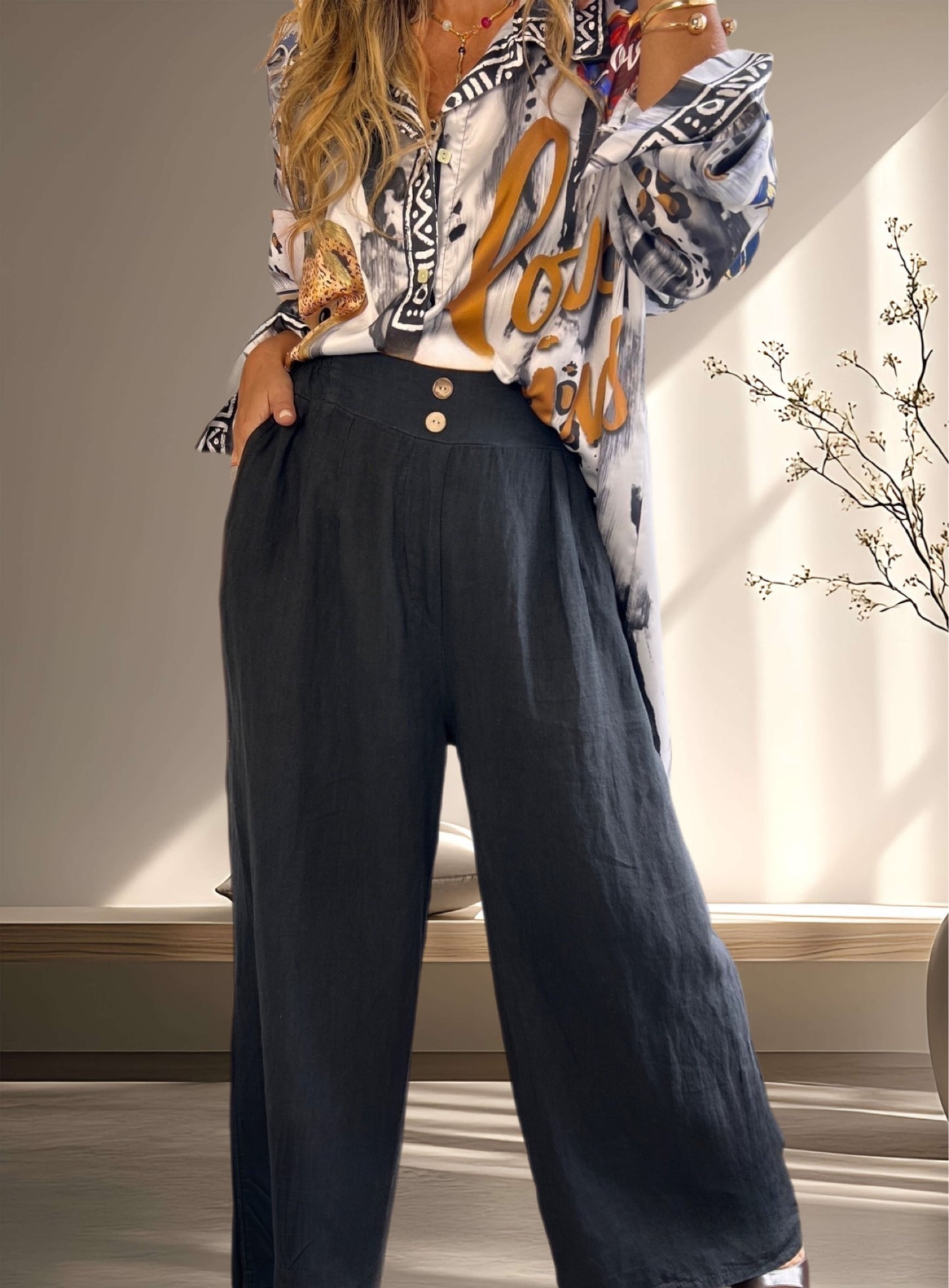 Pantalón de lino negro (Italiano 🇮🇹)