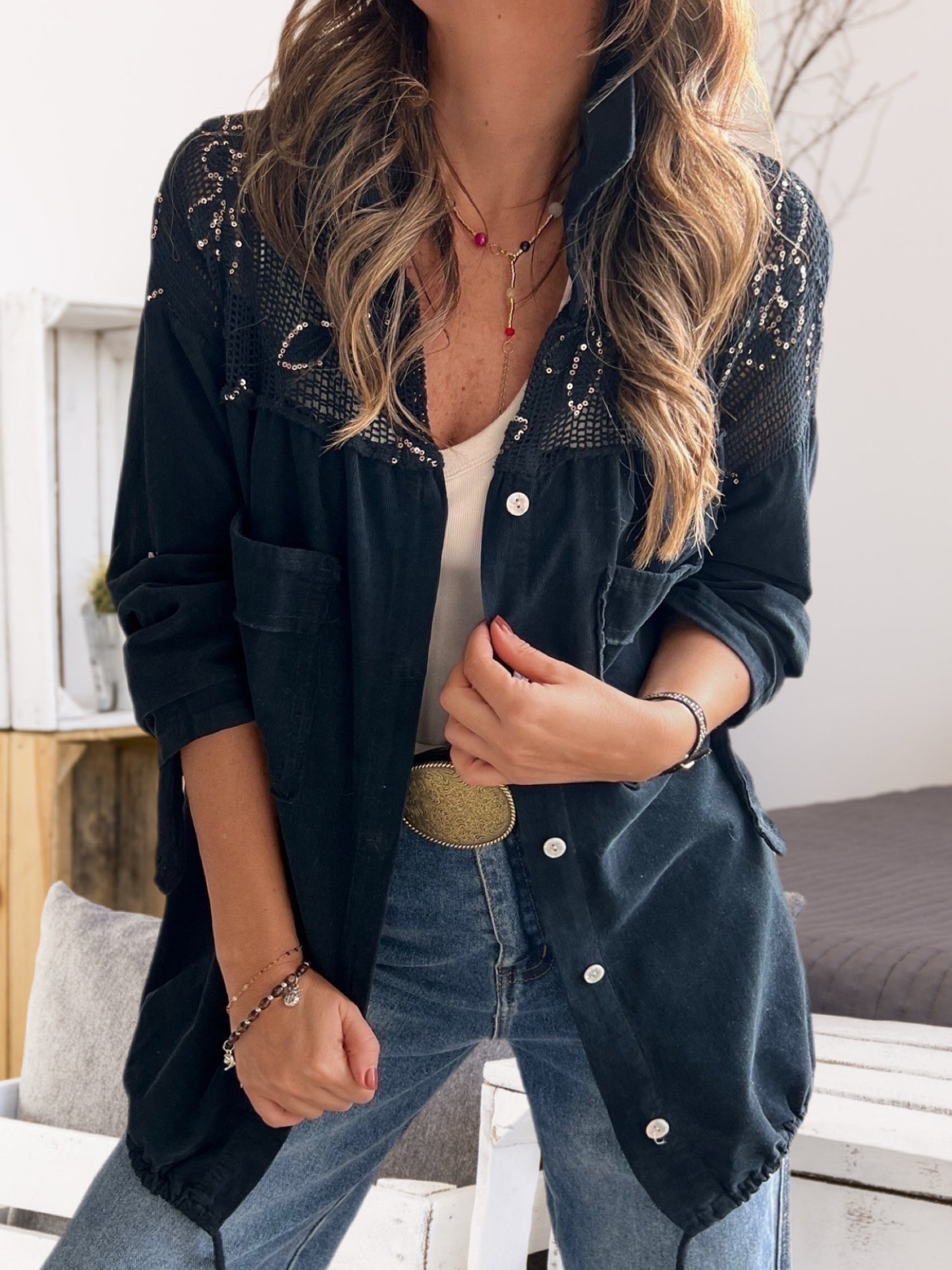 Camisa cotelina y crochet negra (Italiano 🇮🇹) / Avance de Temporada