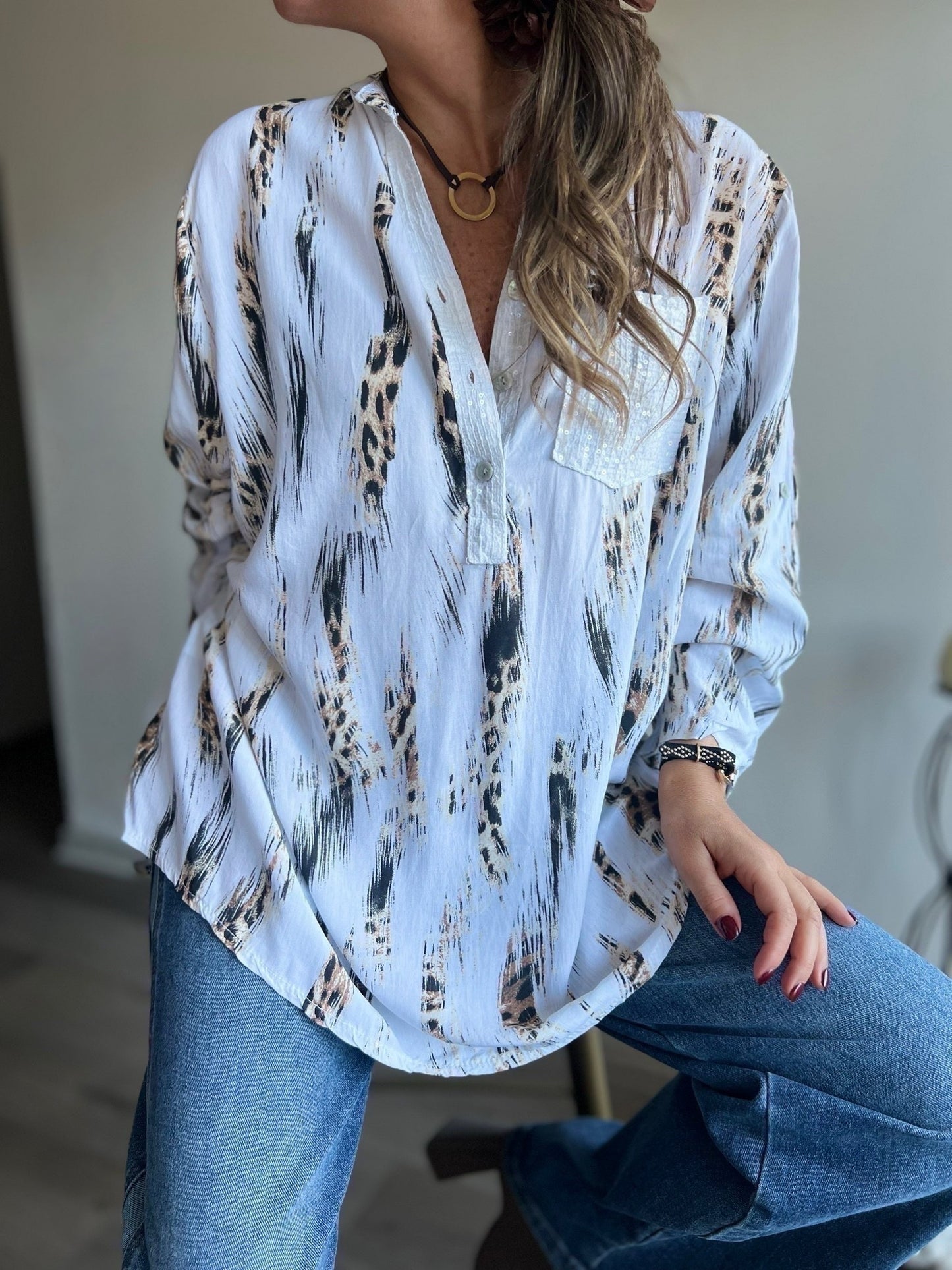 Blusa animal print blanca (Italiana 🇮🇹)