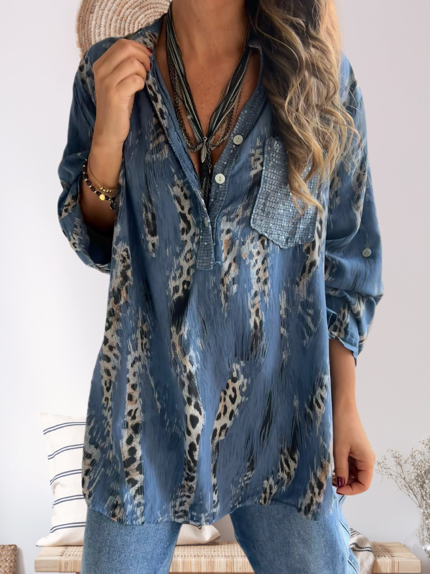 Blusa animal print azul jeans (Italiana 🇮🇹)