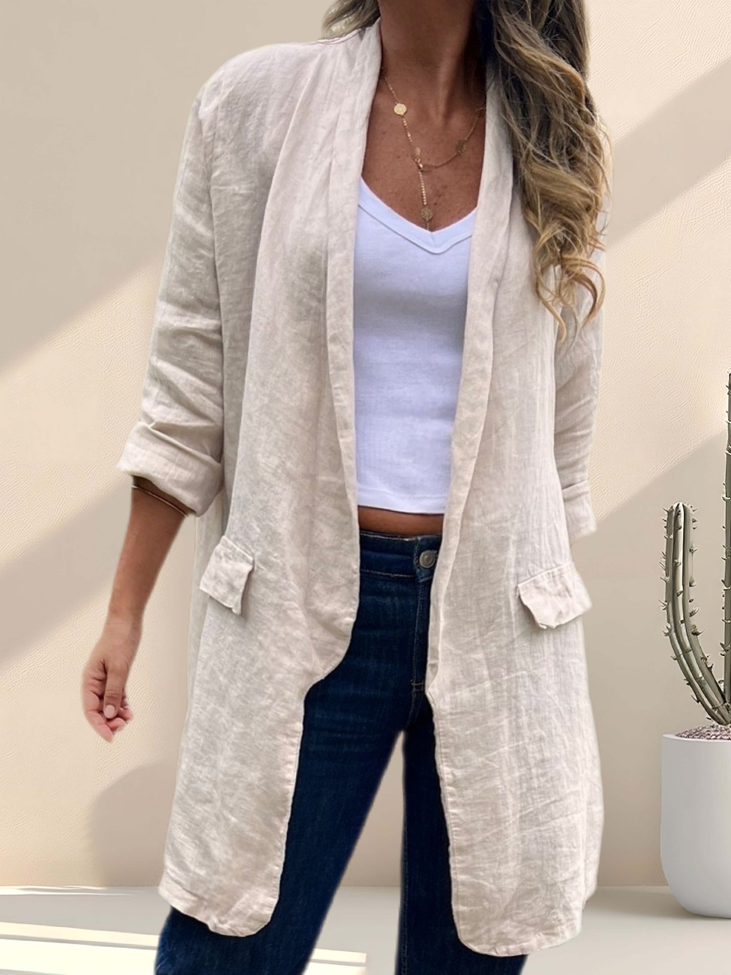 Tapado estilo blazer lino beige (Italiano 🇮🇹)