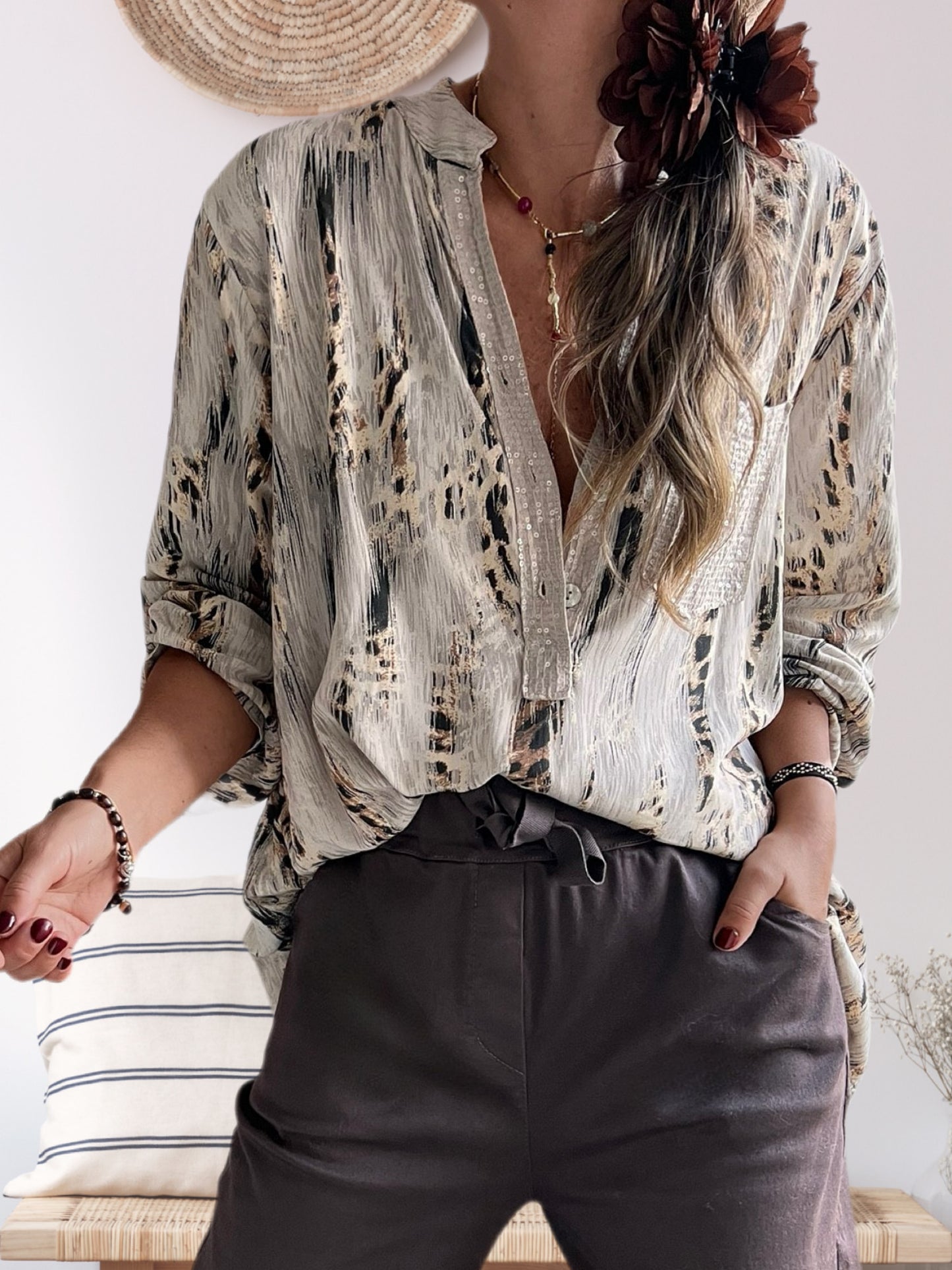 Blusa animal print beige (Italiana 🇮🇹)