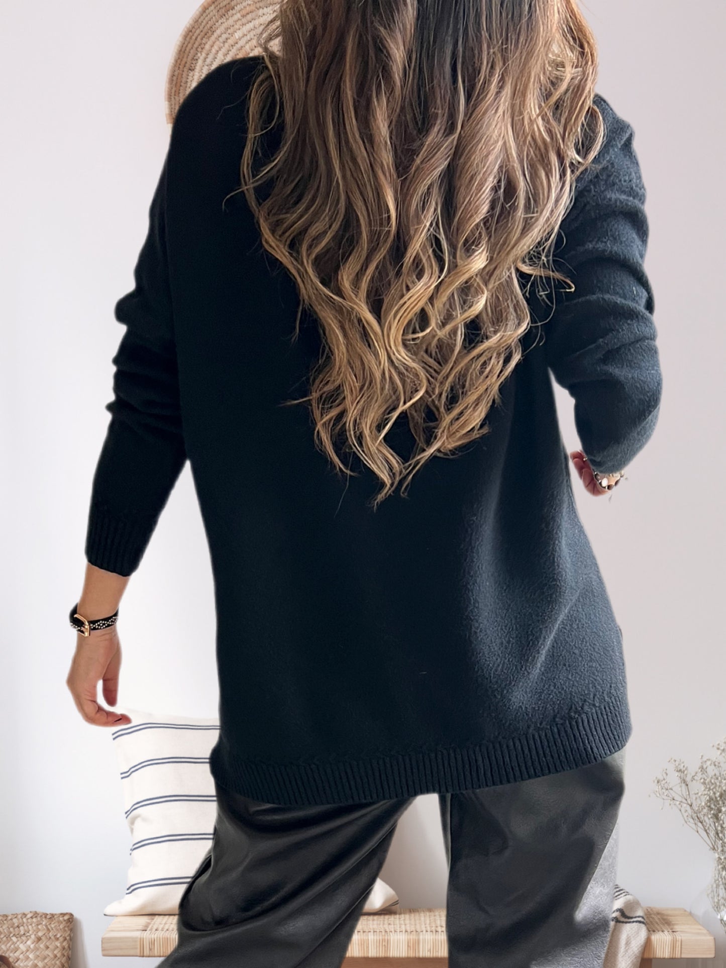 Sweater flor spandex negro