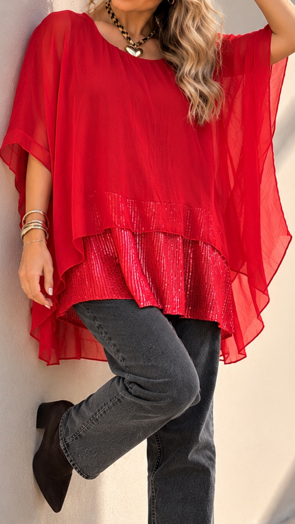 Blusa gasa con brillo roja / Avance de Temporada