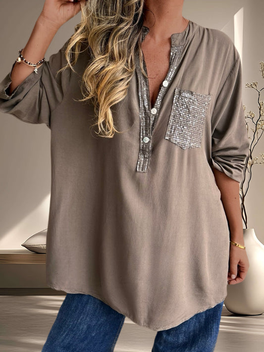 Blusa bolsillo brillo café (Italiana 🇮🇹) / Avance de Temporada