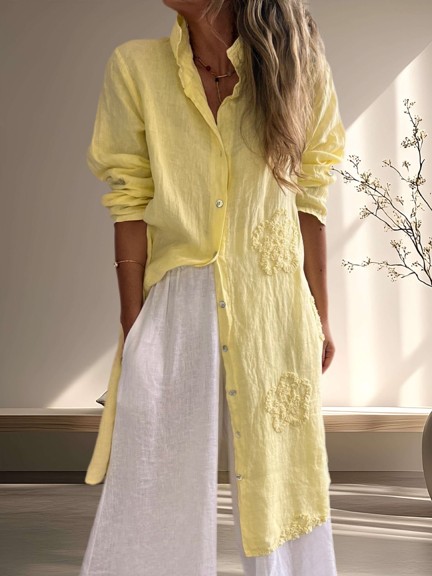 Blusón lino color amarillo (Italiano 🇮🇹)