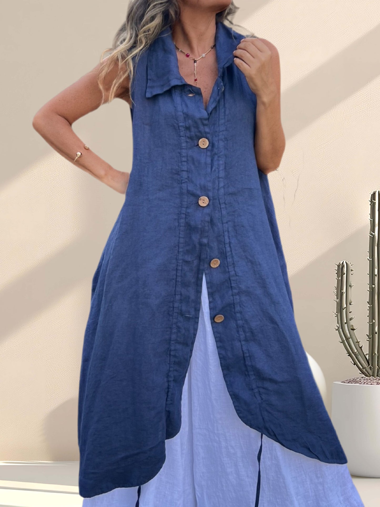 Blusón lino azul botones (Italiano 🇮🇹)