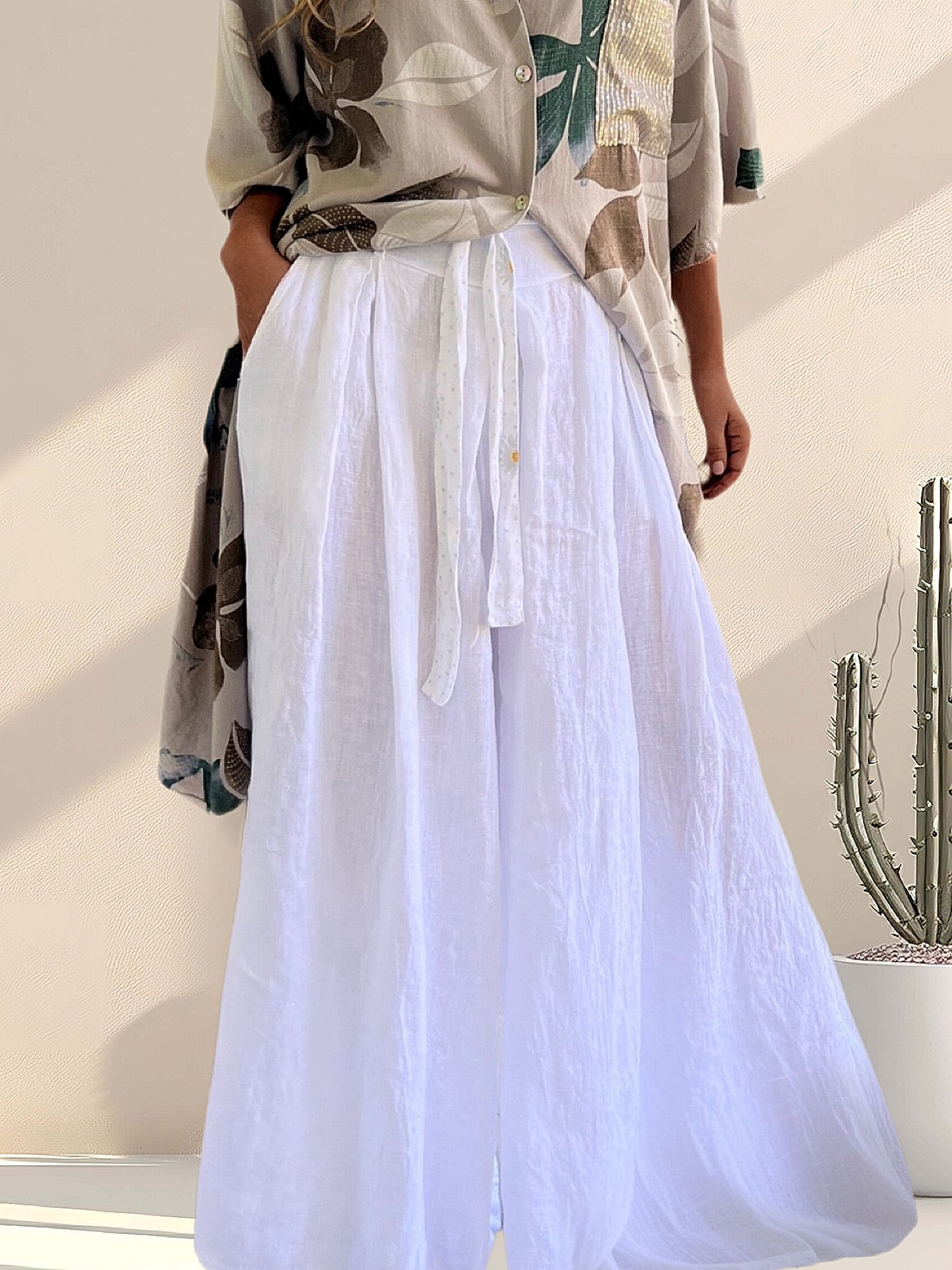 Maxi palazzo lino blanco (Italiano 🇮🇹)