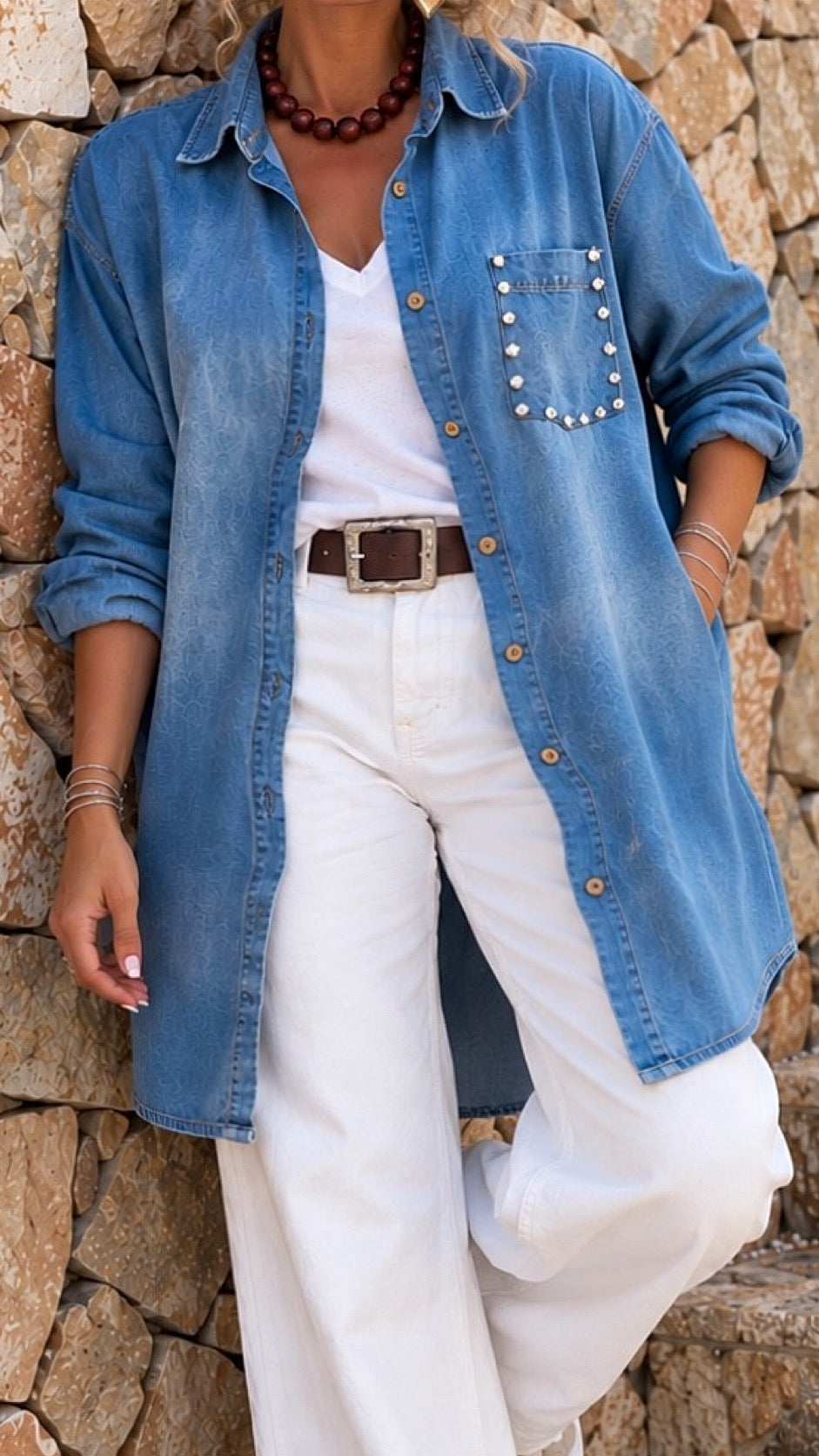 Camisa jeans fluida aplicación bolsillo / Avance de Temporada