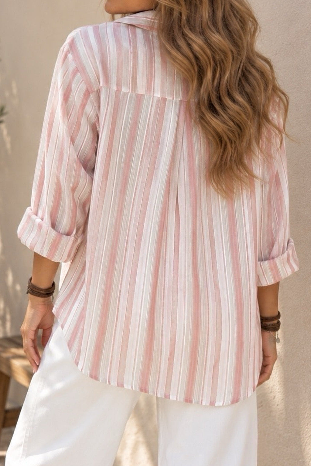 Camisa franjas rosada con polera / Avance de Temporada