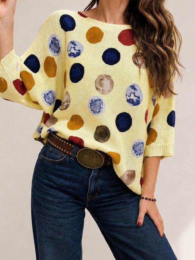Sweater de hilo y algodón círculos amarillo (Italiano 🇮🇹) / Avance de Temporada