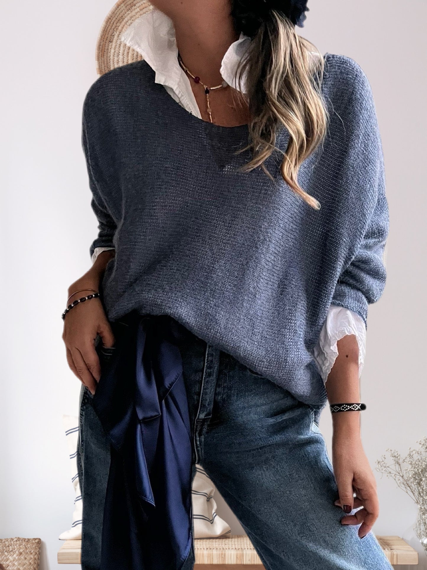 Conjunto blusa + sweater azul jeans (Italiano 🇮🇹)