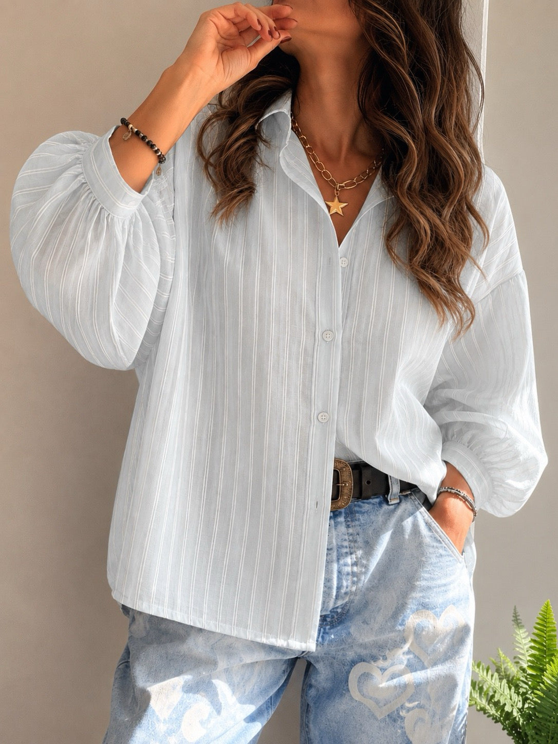 Blusa franjas color celeste claro (Italiana 🇮🇹) / Avance de Temporada
