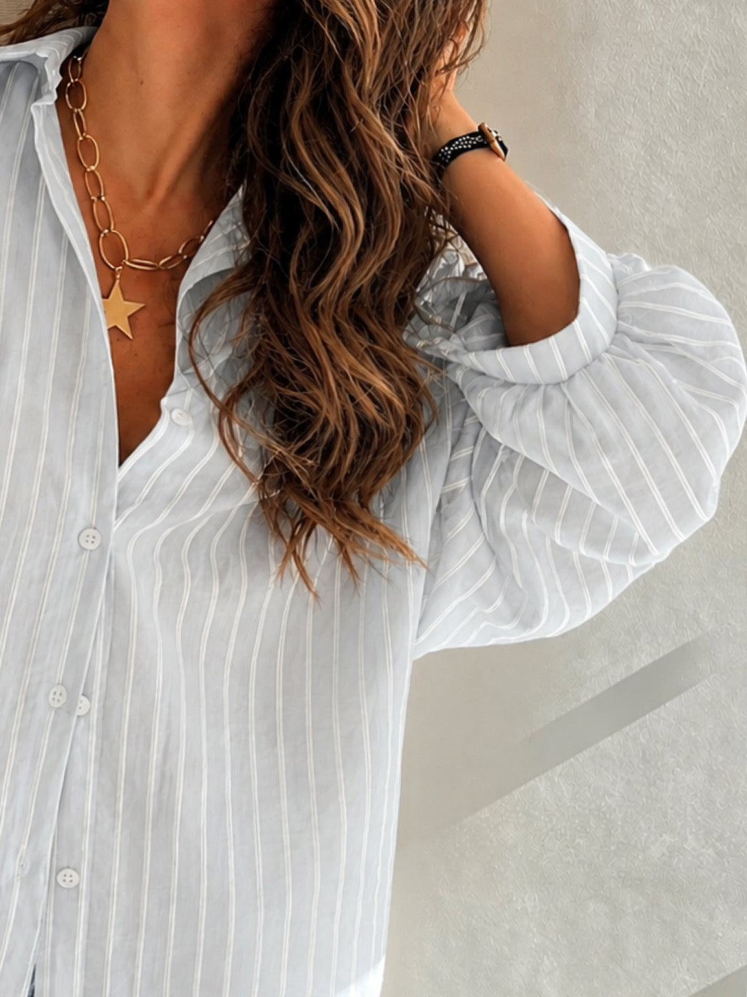 Blusa franjas color celeste claro (Italiana 🇮🇹) / Avance de Temporada