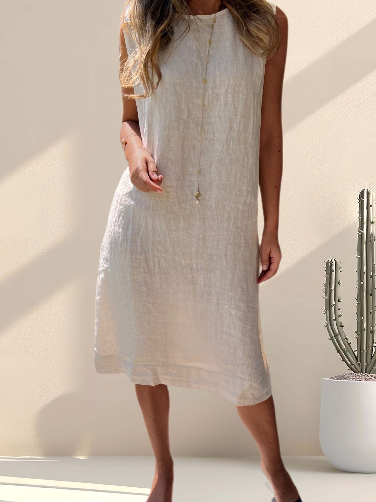 Vestido lino color beige (Italiano 🇮🇹)