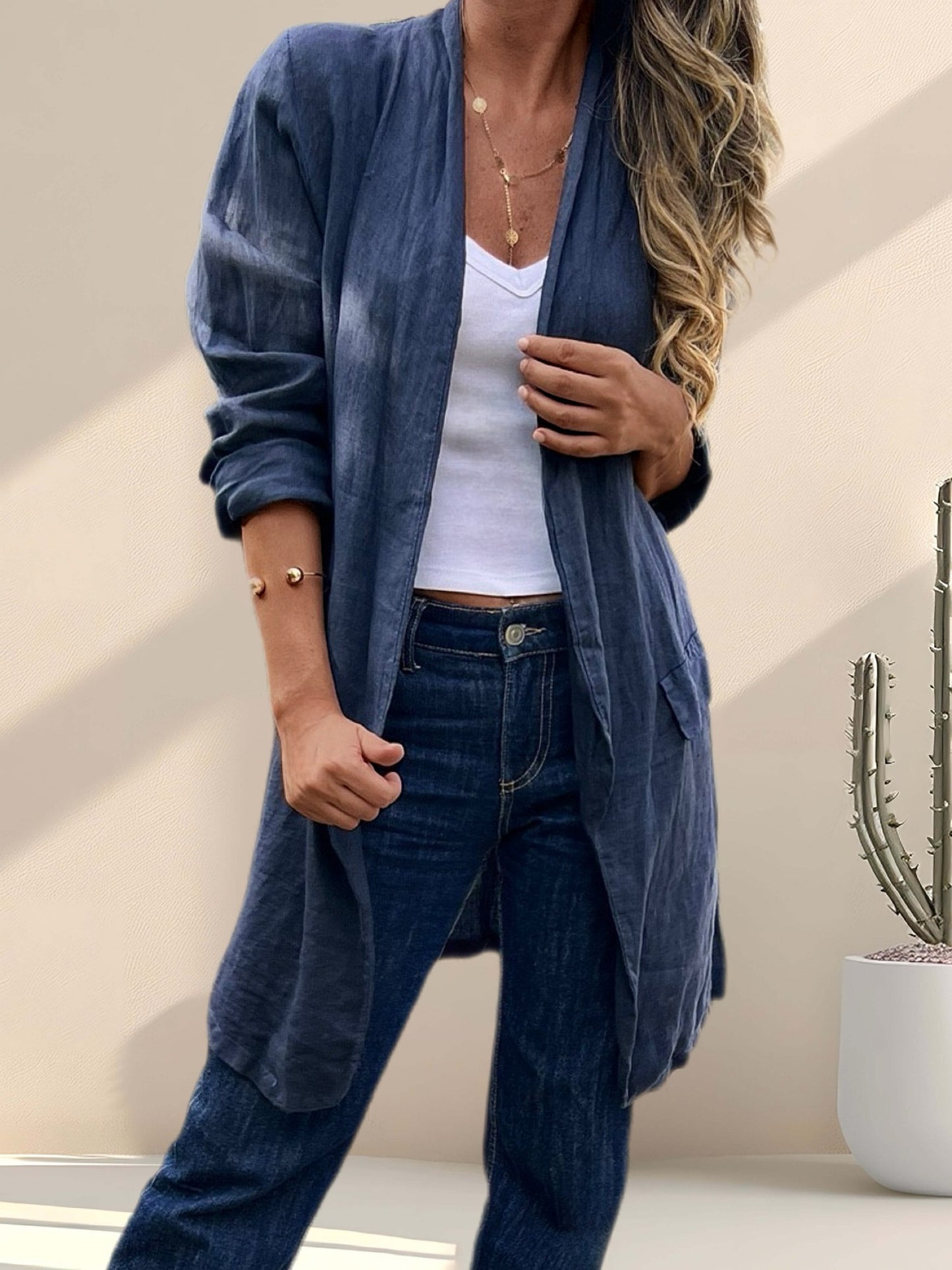 Tapado estilo blazer lino azul marino (Italiano 🇮🇹)