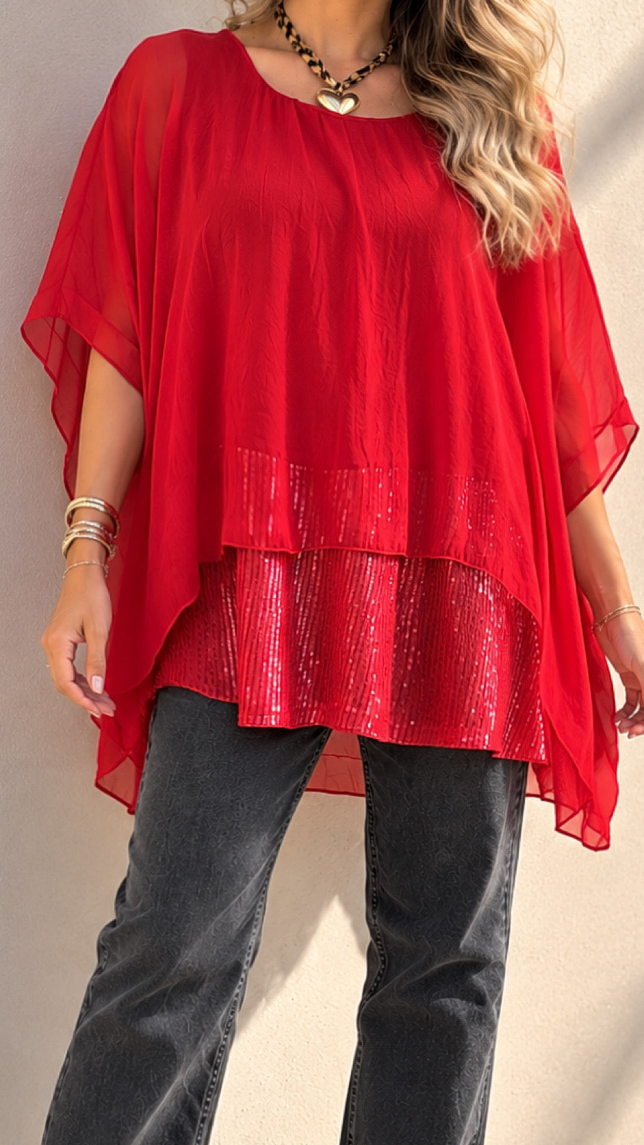 Blusa gasa con brillo roja / Avance de Temporada