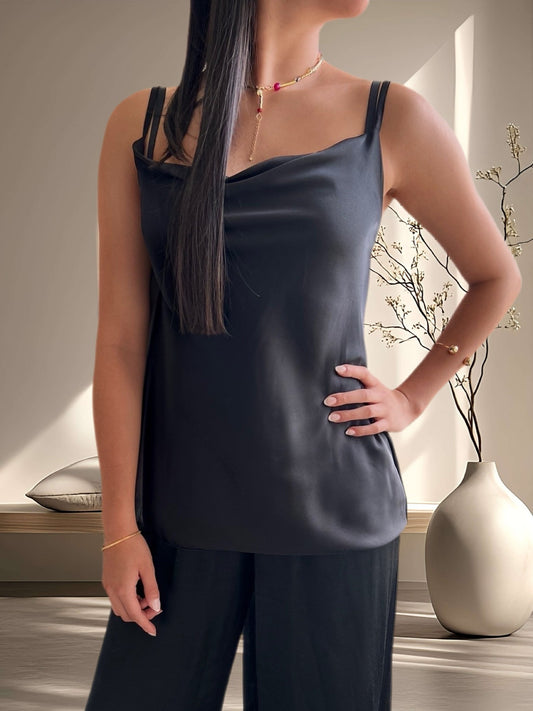 Lencera drapeada satín negro