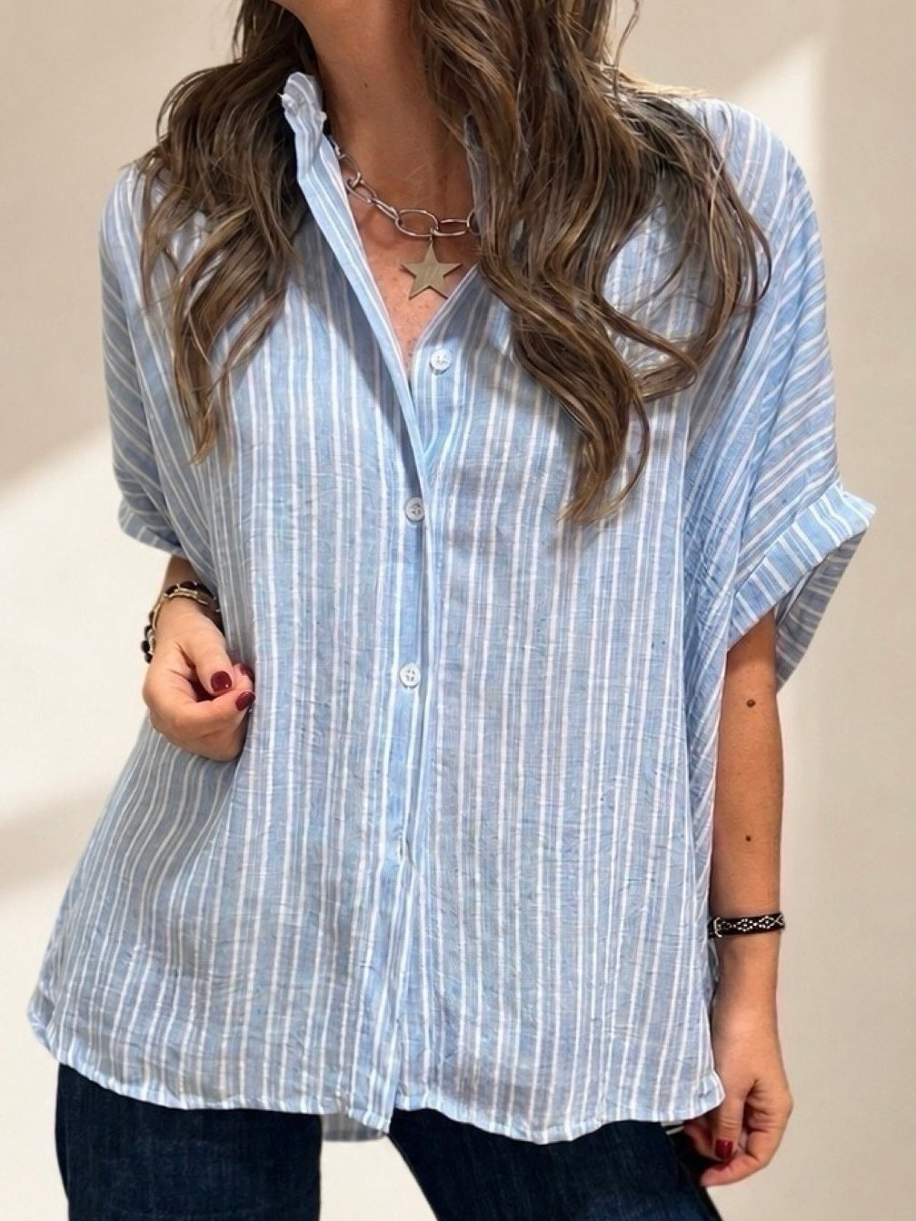 Camisa fluida rayas celeste (Italiana🇮🇹)  / Avance de Temporada
