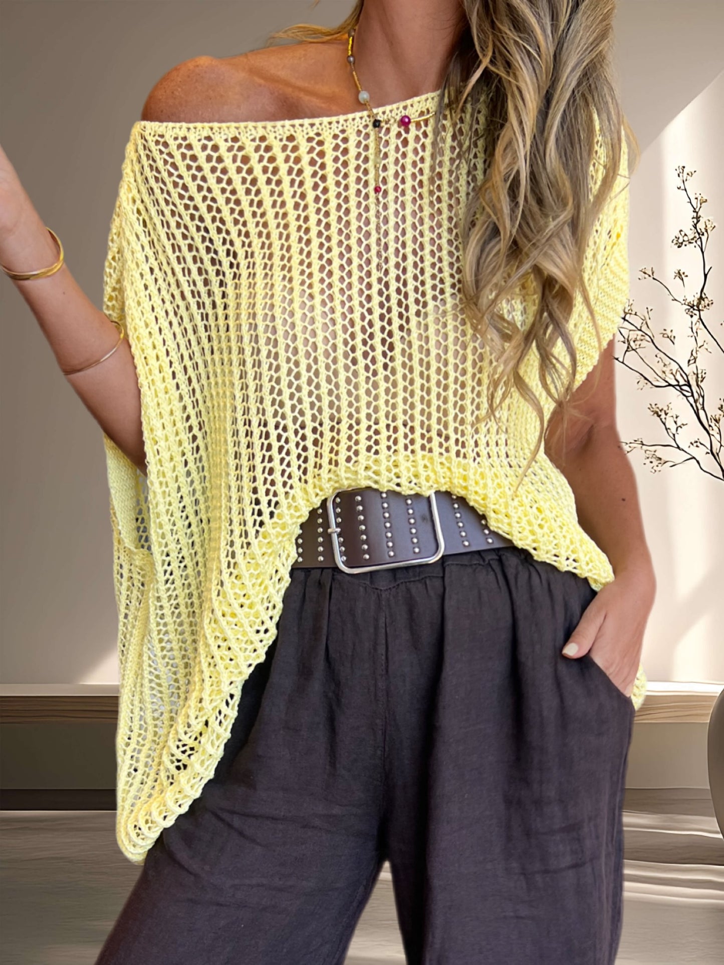 Tejido calado manga corta amarillo (Italiano 🇮🇹)