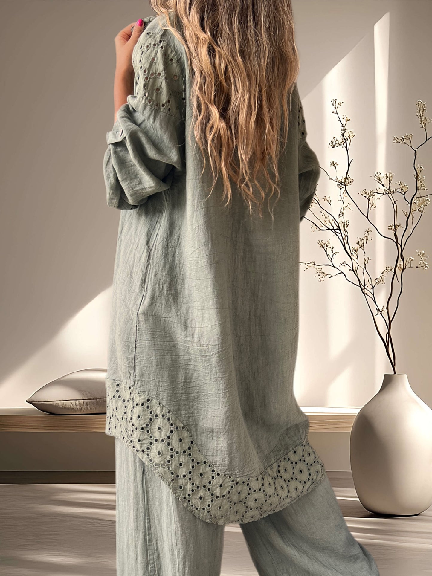 Conjunto Alonsa color verde musgo (lino Italiano 🇮🇹)