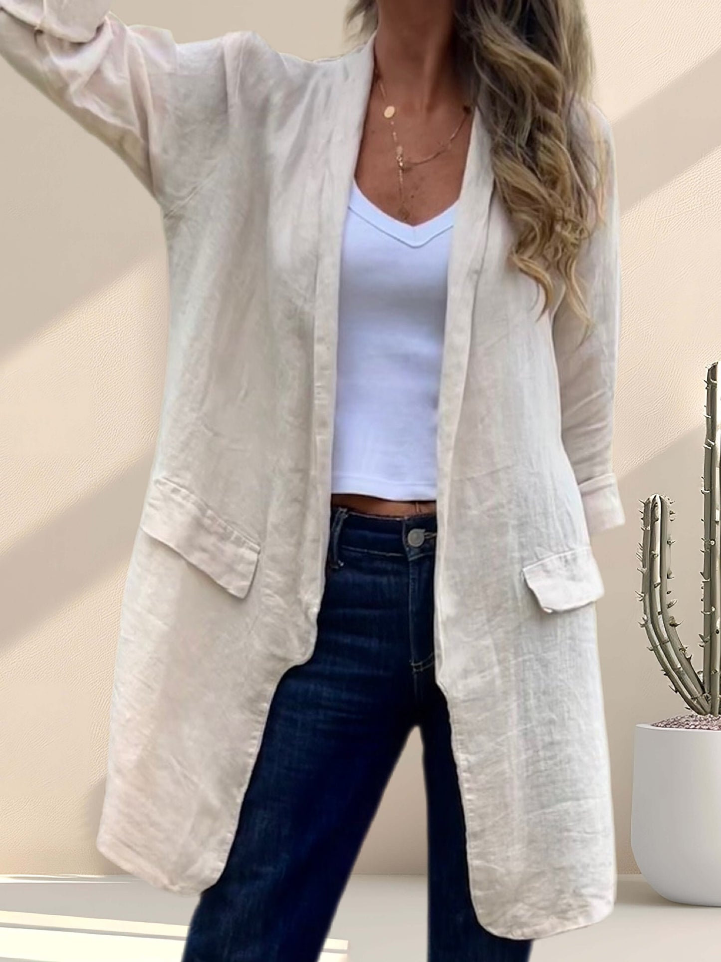 Tapado estilo blazer lino beige (Italiano 🇮🇹)