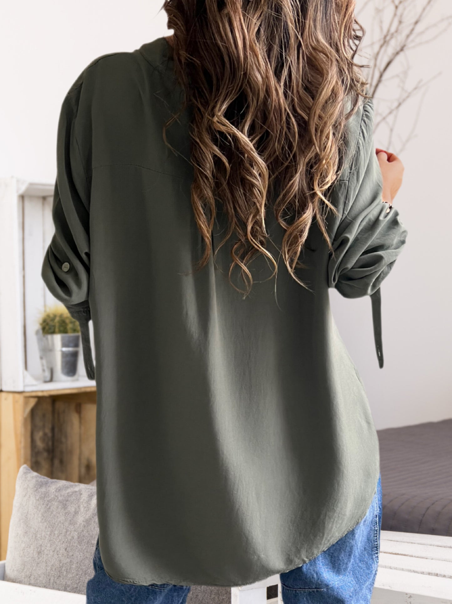 Blusa brillo bolsillo verde musgo (Italiana 🇮🇹)