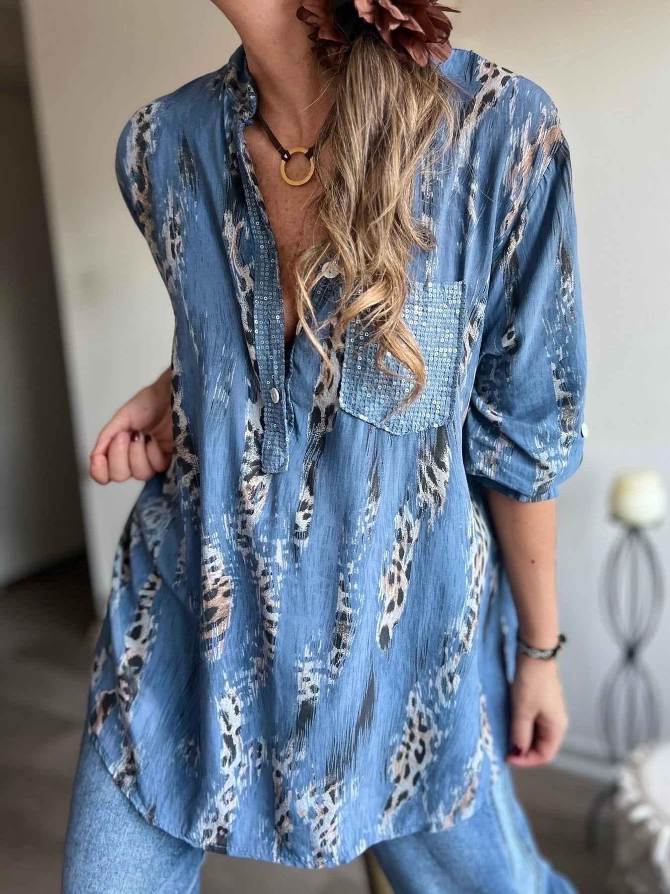 Blusa animal print azul jeans (Italiana 🇮🇹)