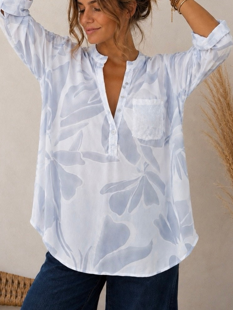 Blusa con diseño blanca y celeste (Italiana 🇮🇹)