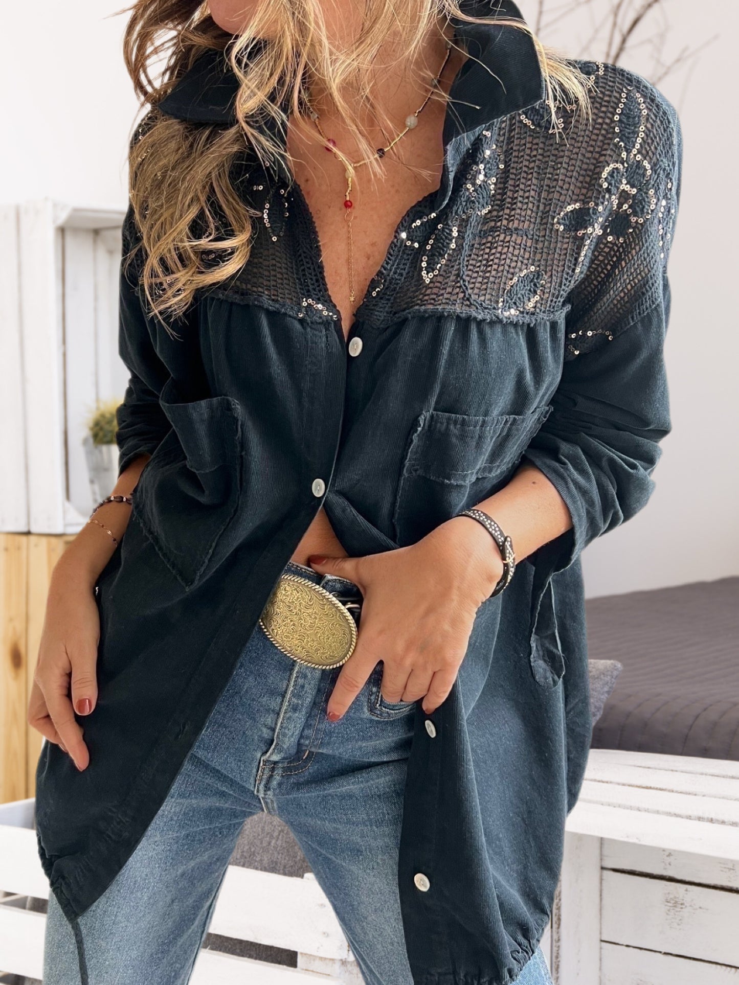 Camisa cotelina y crochet negra (Italiano 🇮🇹) / Avance de Temporada