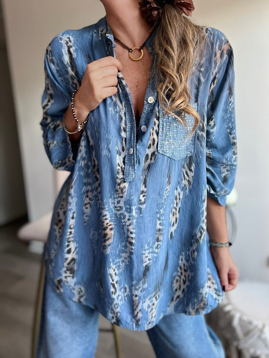 Blusa animal print azul jeans (Italiana 🇮🇹)