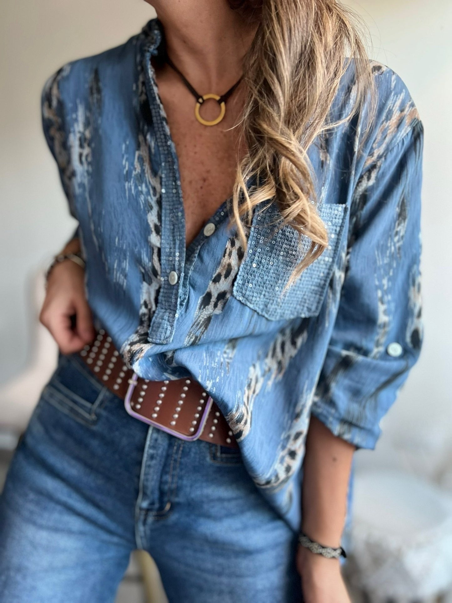 Blusa animal print azul jeans (Italiana 🇮🇹)
