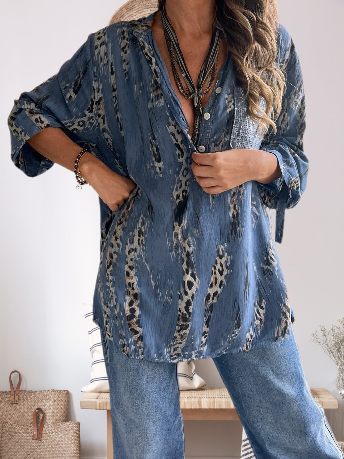 Blusa animal print azul jeans (Italiana 🇮🇹)