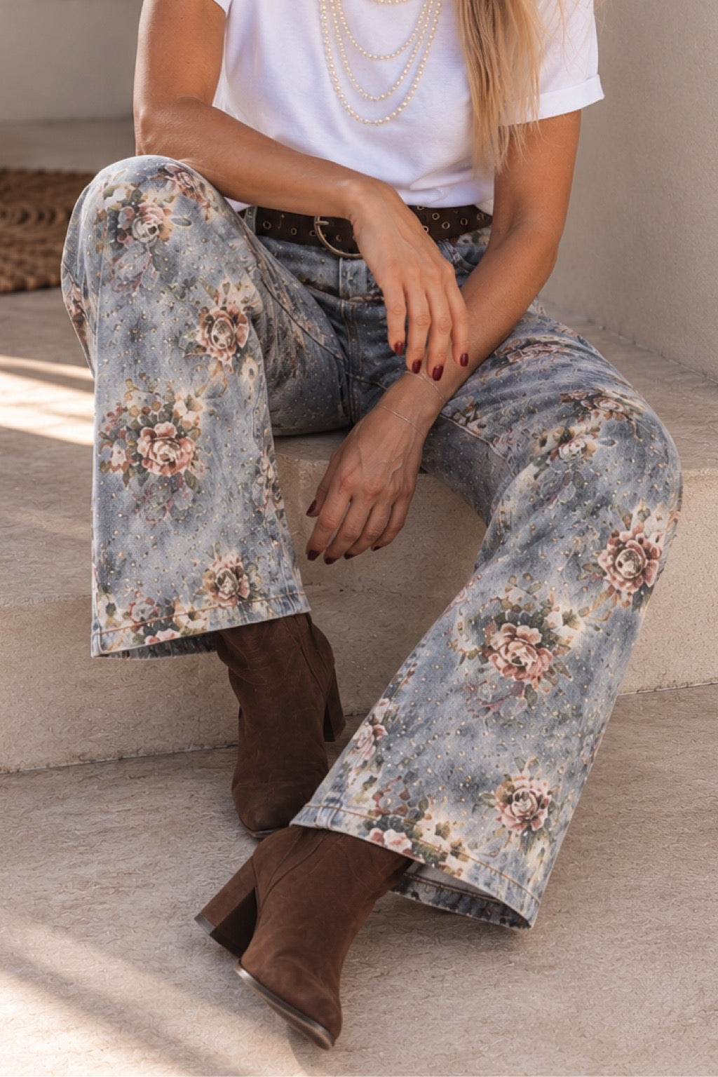 Jeans flores y brillo elasticado (Italiano 🇮🇹)