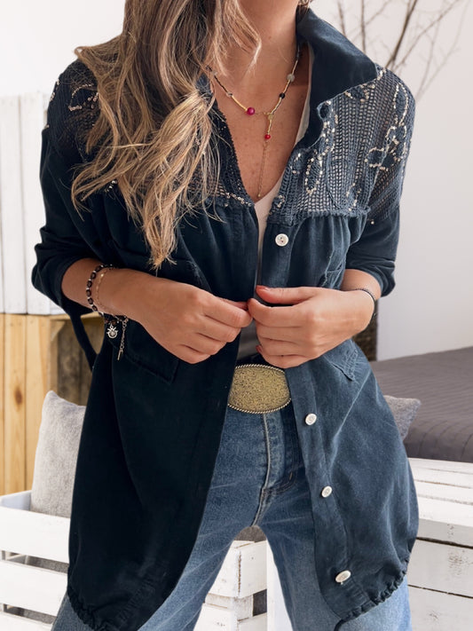 Camisa cotelina y crochet negra (Italiano 🇮🇹) / Avance de Temporada