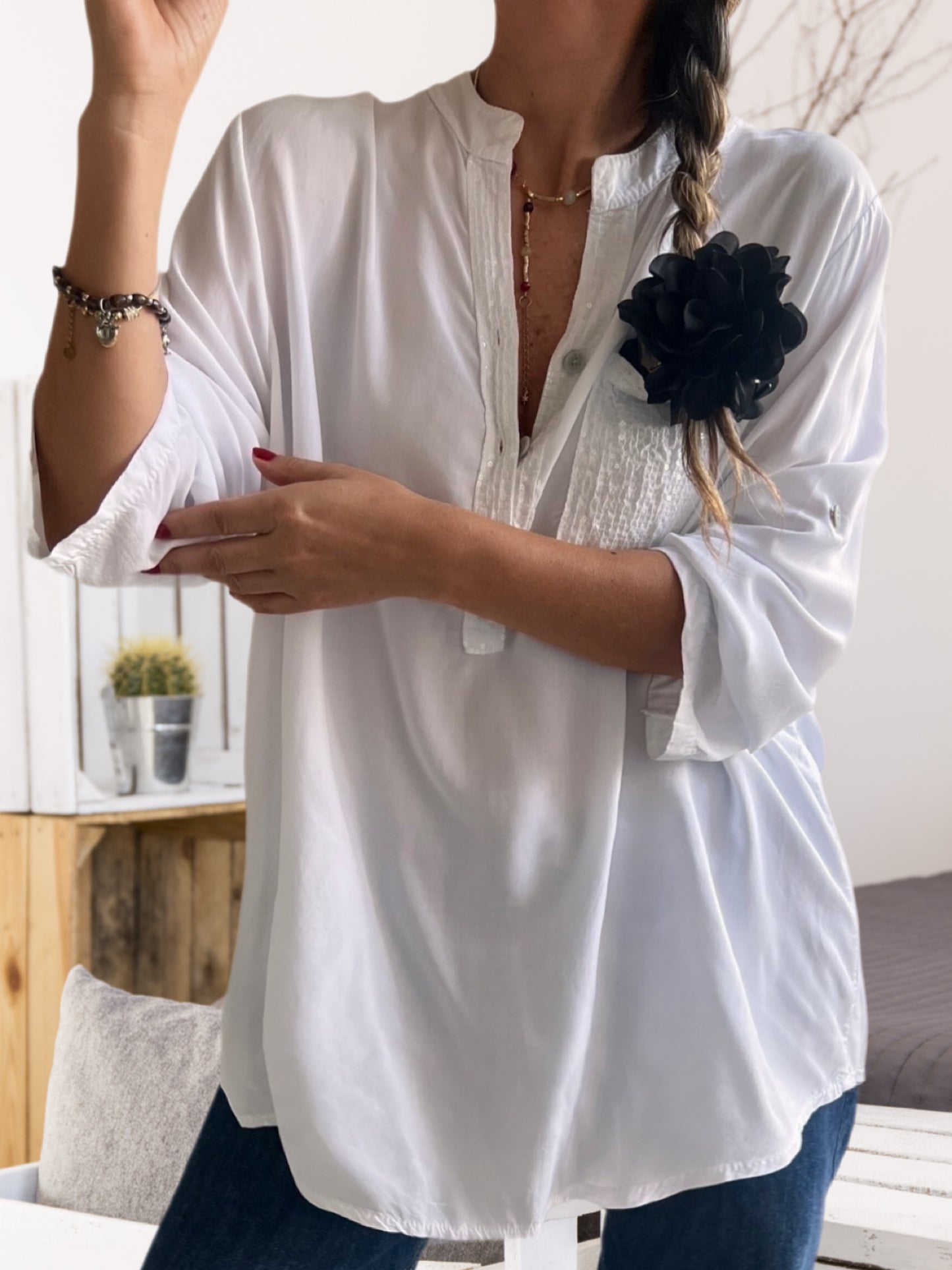 Blusa bolsillo brillo blanca (Italiana 🇮🇹)