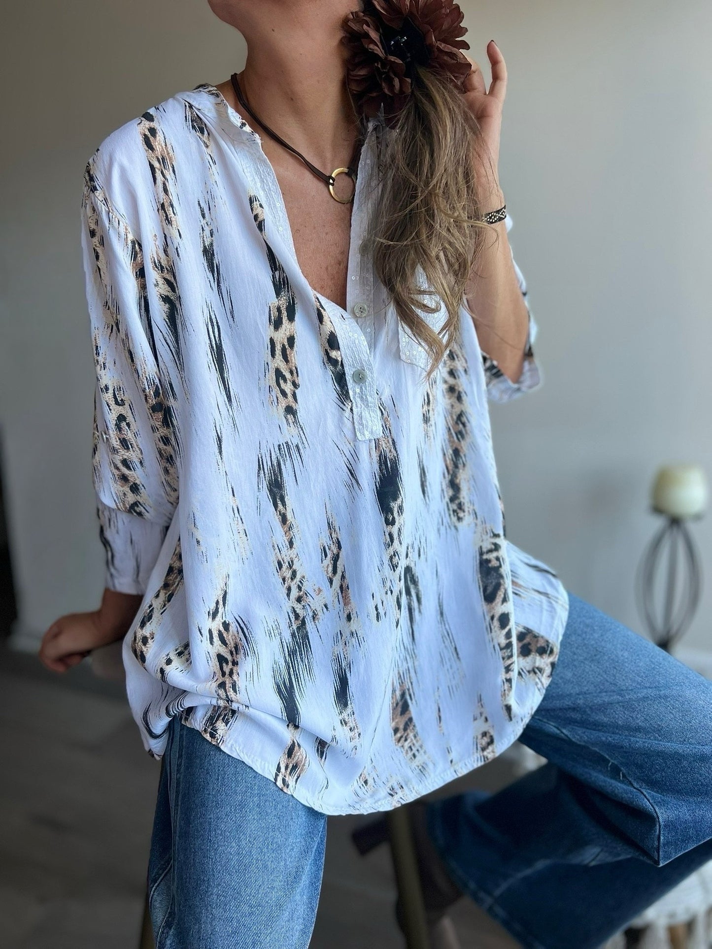 Blusa animal print blanca (Italiana 🇮🇹)