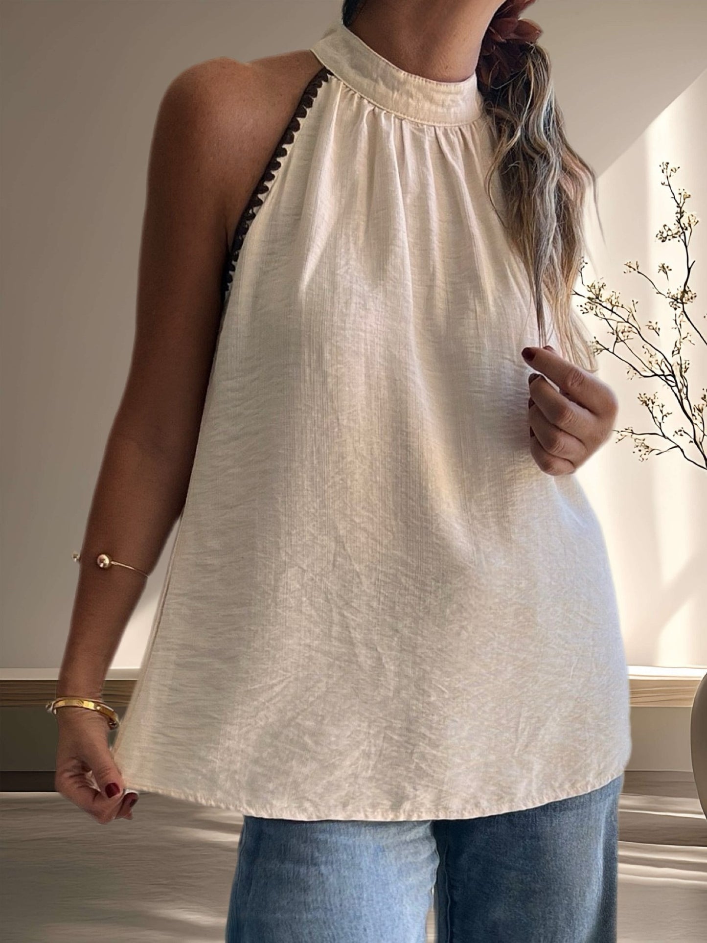 Top beige borde café