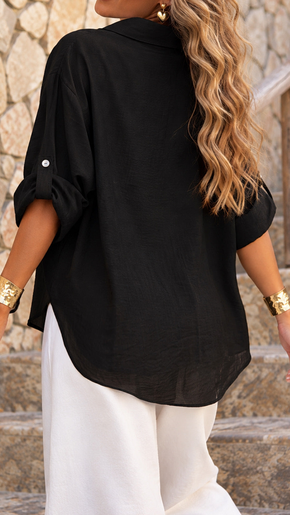 Blusa calada foil negra / Avance de Temporada