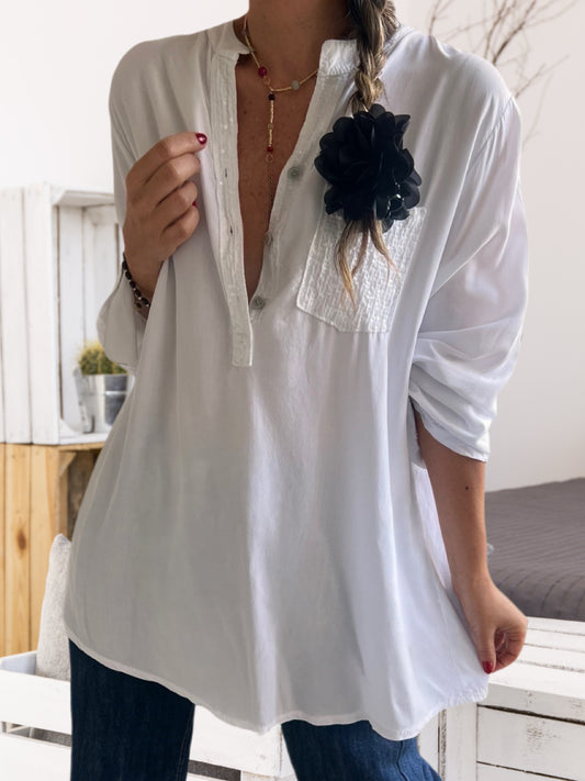 Blusa bolsillo brillo blanca (Italiana 🇮🇹)