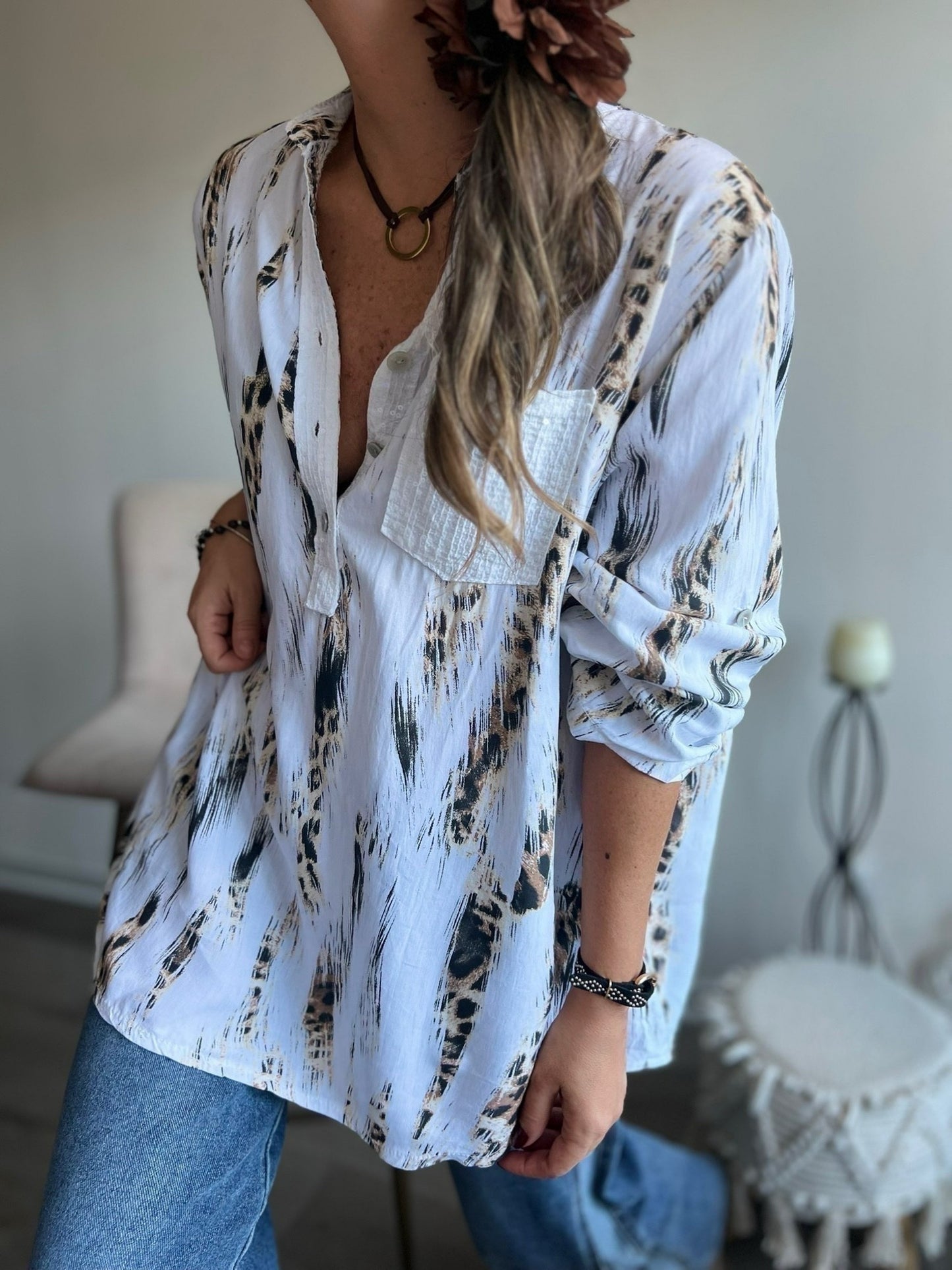 Blusa animal print blanca (Italiana 🇮🇹)