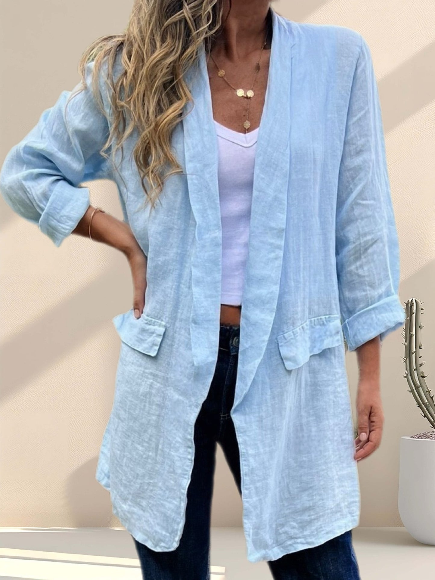 Tapado estilo blazer lino celeste (Italiano 🇮🇹)