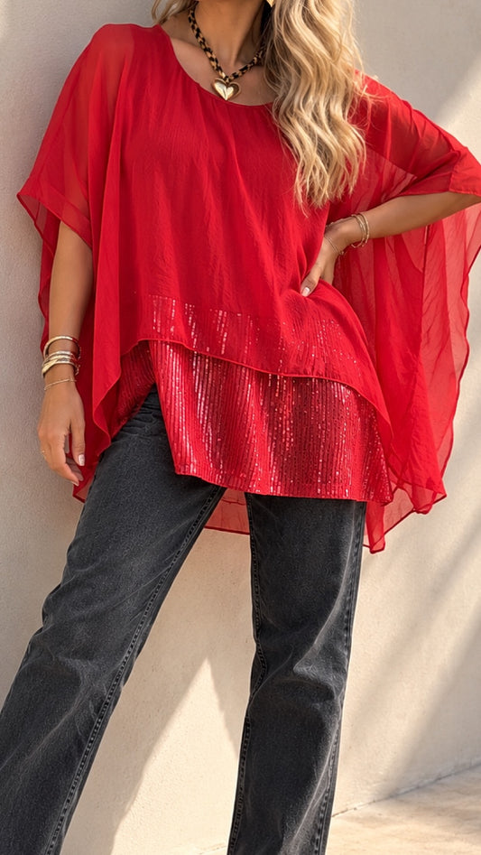Blusa gasa con brillo roja / Avance de Temporada