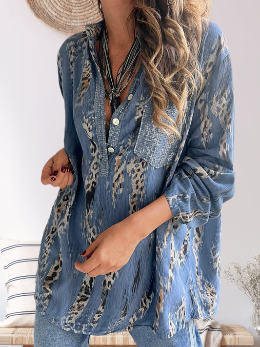 Blusa animal print azul jeans (Italiana 🇮🇹)