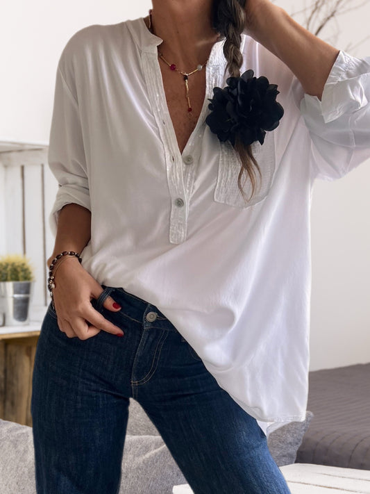 Blusa bolsillo brillo blanca (Italiana 🇮🇹)