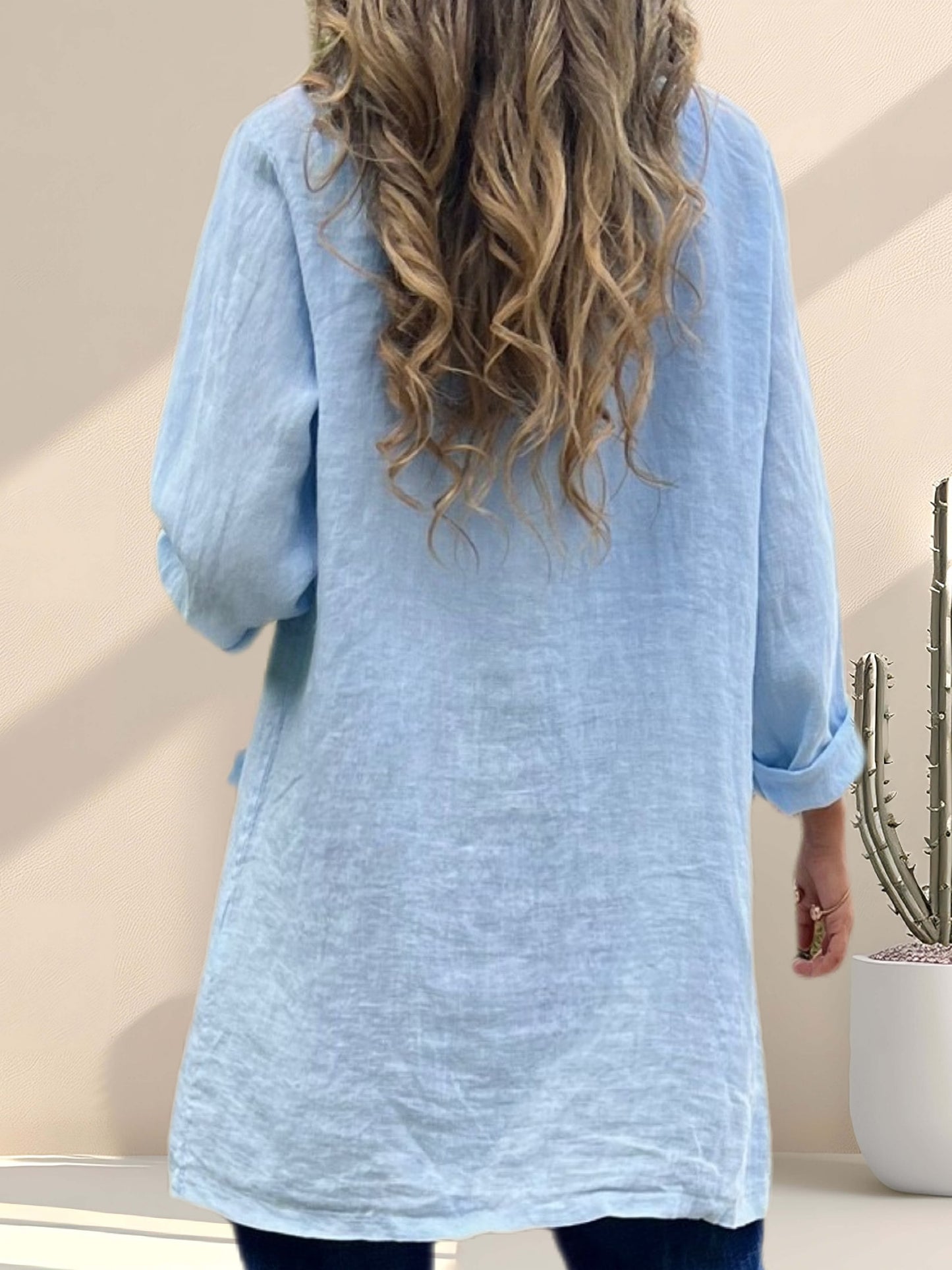 Tapado estilo blazer lino celeste (Italiano 🇮🇹)