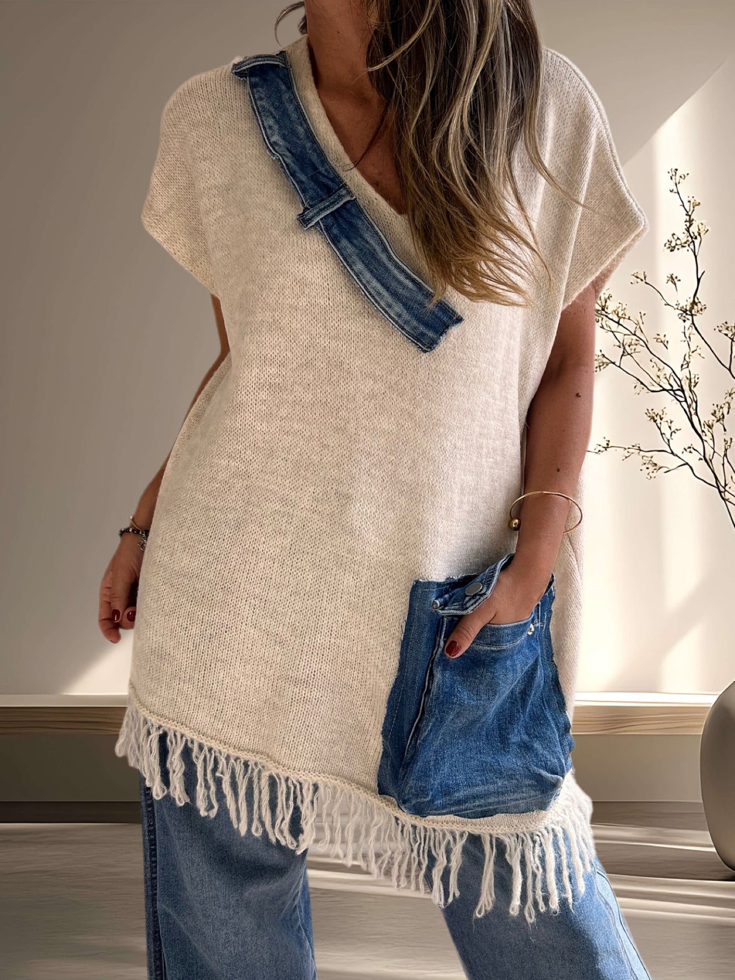 Sweater oversize con aplicación jeans (Italiano 🇮🇹) / Avance de Temporada