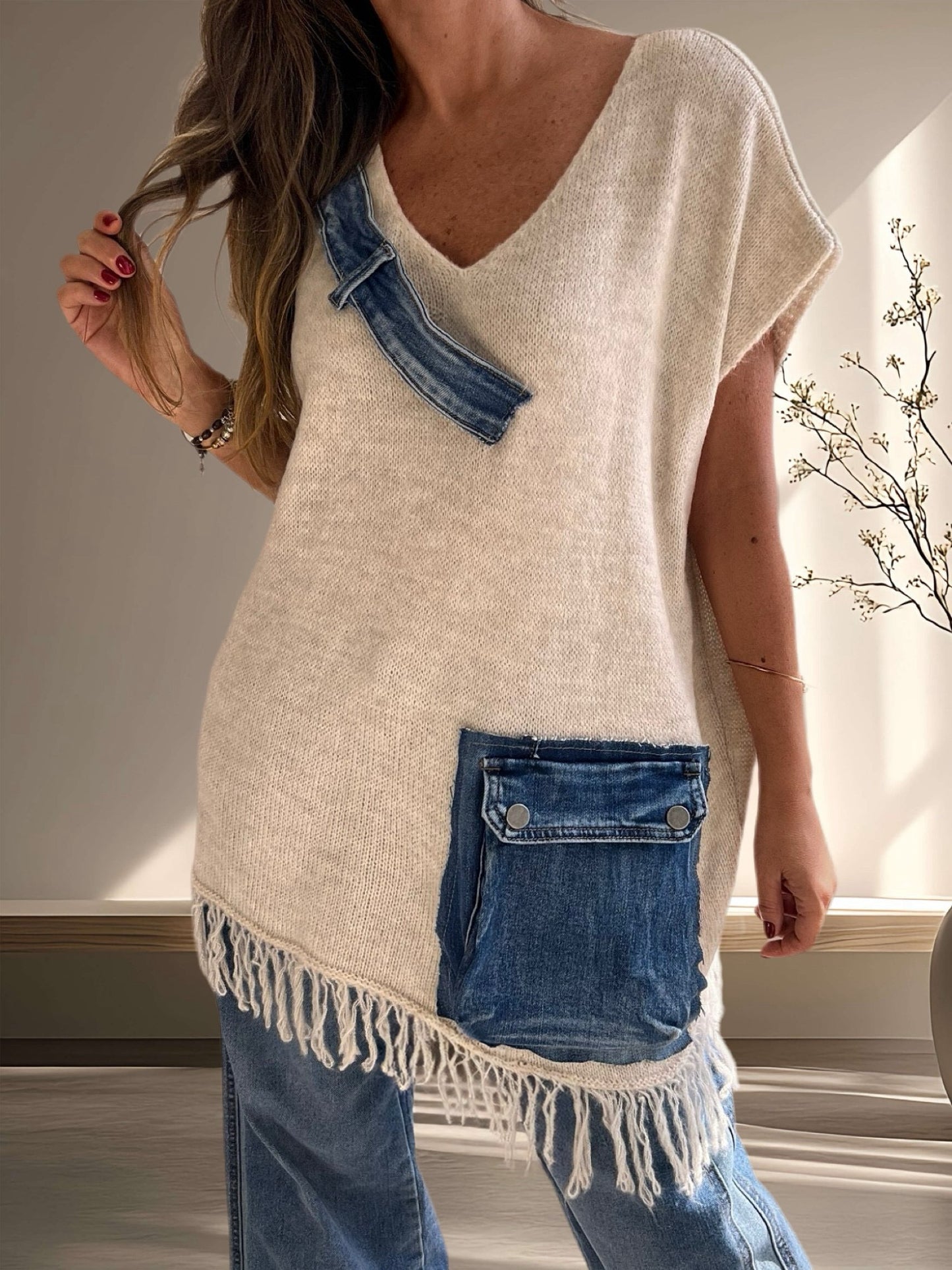 Sweater oversize con aplicación jeans (Italiano 🇮🇹) / Avance de Temporada